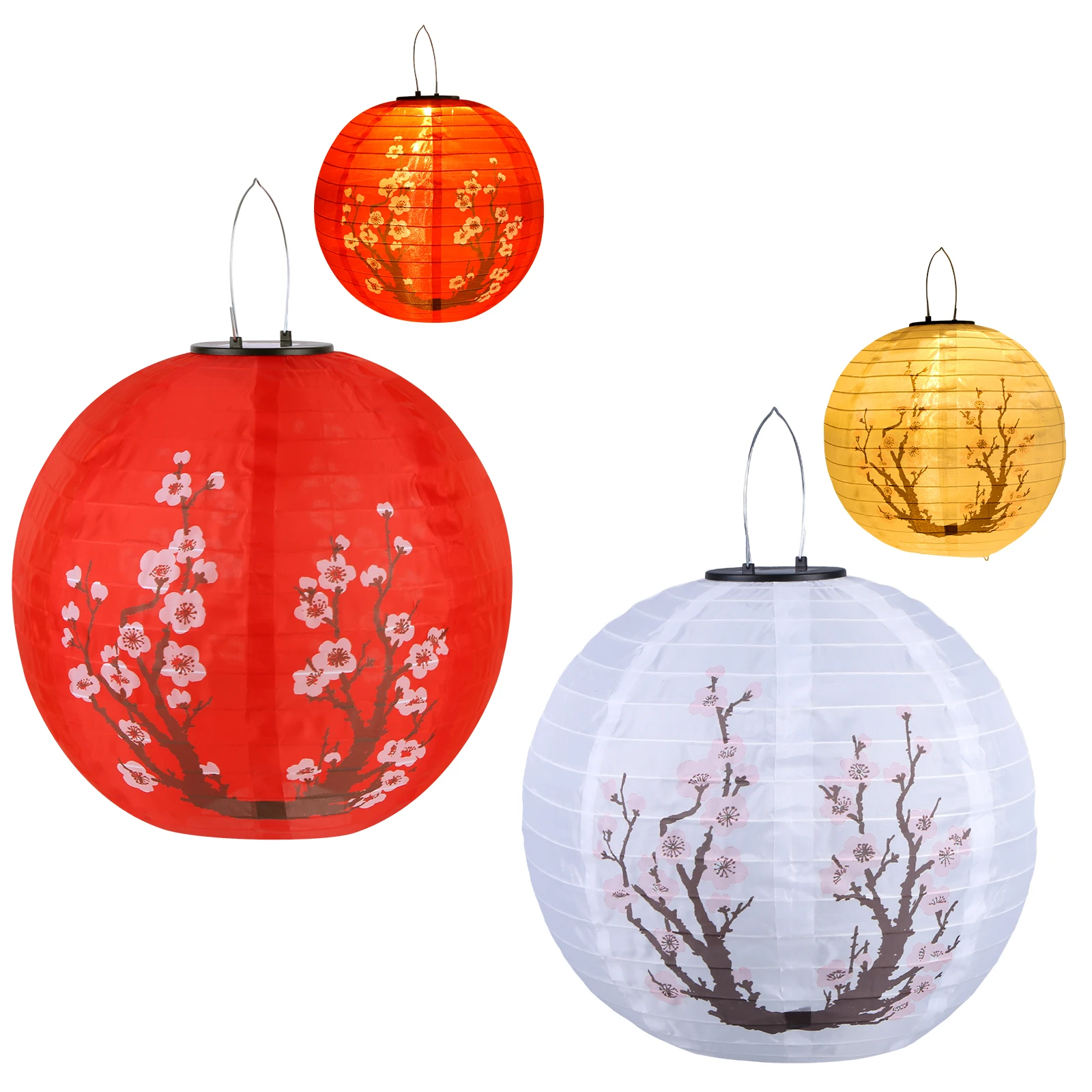 LED Solar Lantern 30cm Plum Blossom Decorative Lantern IP65 Waterproof Solar Powered Lanterns Nylon Colth for Outdoor Indoor