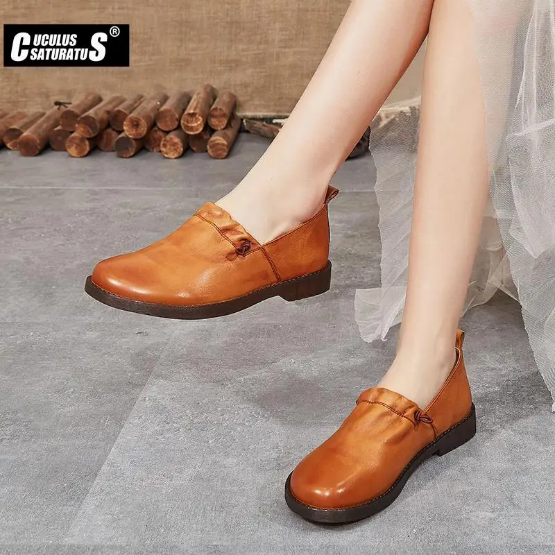 

Cuculus Women Flats Women Genuine Leather Shoes With Low Heels Slip On Casual Flat Shoes Women Loafers Soft Nurse Shoes