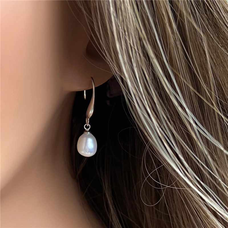 Pendientes perlas de agua dulce para mujer, aretes colgantes de perlas naturales blancas, joyería fina, gancho de plateado, pendientes de boda|Pendientes con forma de gota| - AliExpress