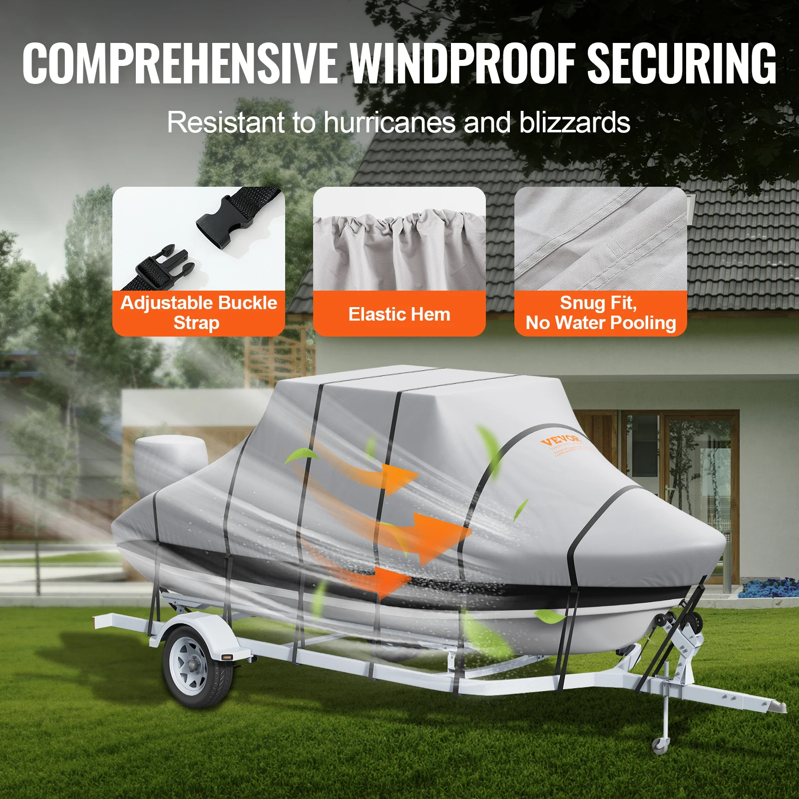 VEVOR T Top Boat Cover 20'-22' Waterproof Trailerable 600D Marine Grade PU Oxford with Windproof Buckle boat cover fishing boat cover