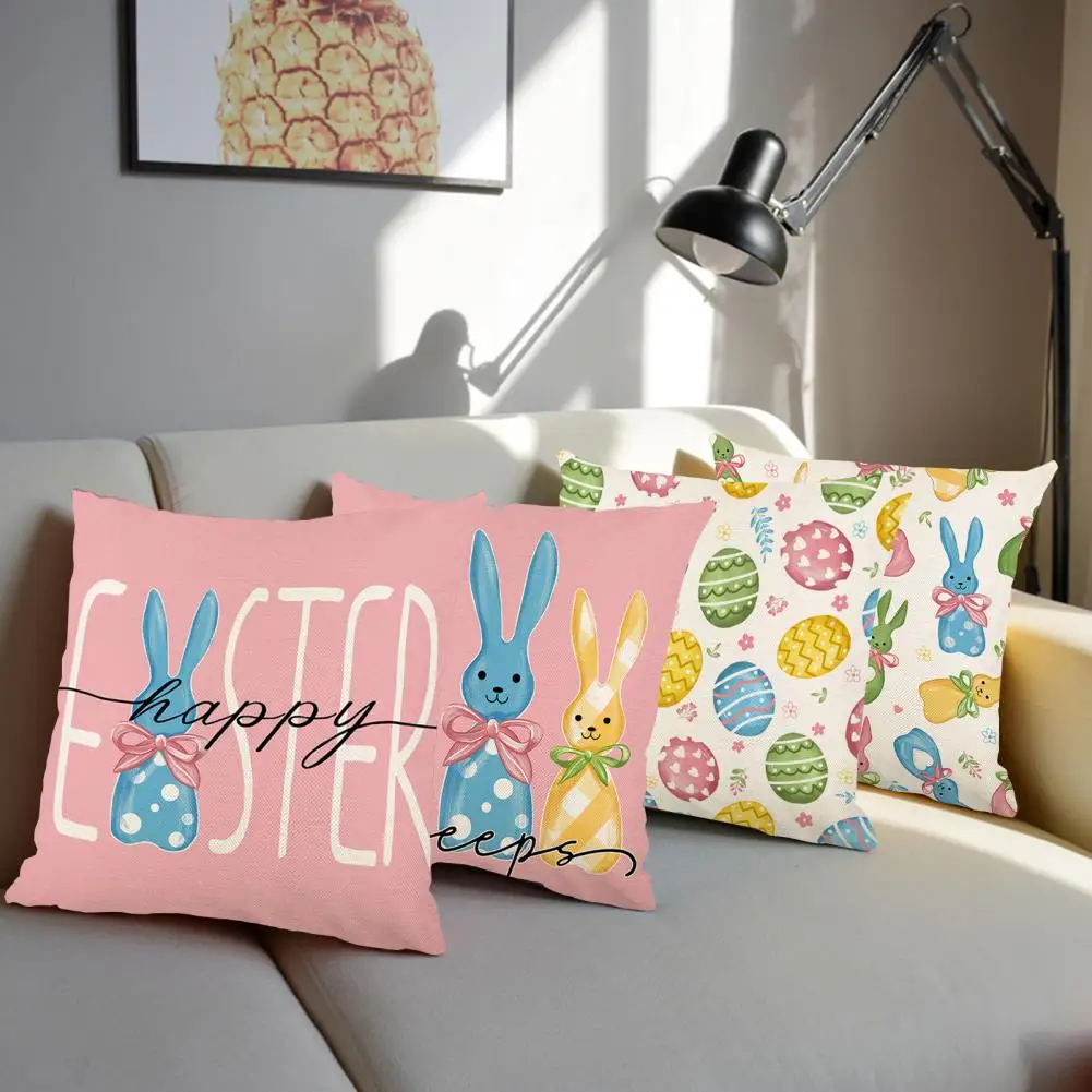 

Hidden Zipper Pillow Cover Festive Easter Bunny Egg Pillow Cover with Exquisite Pattern Super Soft Fabric Washable for Spring