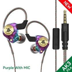 Premium Wired Earphones with Microphone - HiFi Sound, Bass Boost, Noise Cancelling (AK3FiLe Purple(New))