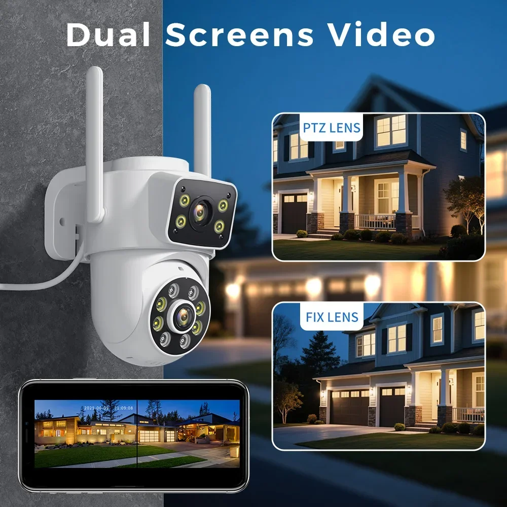 8MP 4K Wifi PTZ Camera Dual Lens Dual Screens Surveillance Camera Outdoor 2MP 4MP HD Night Vision Home Security Camera ICSEE APP 3