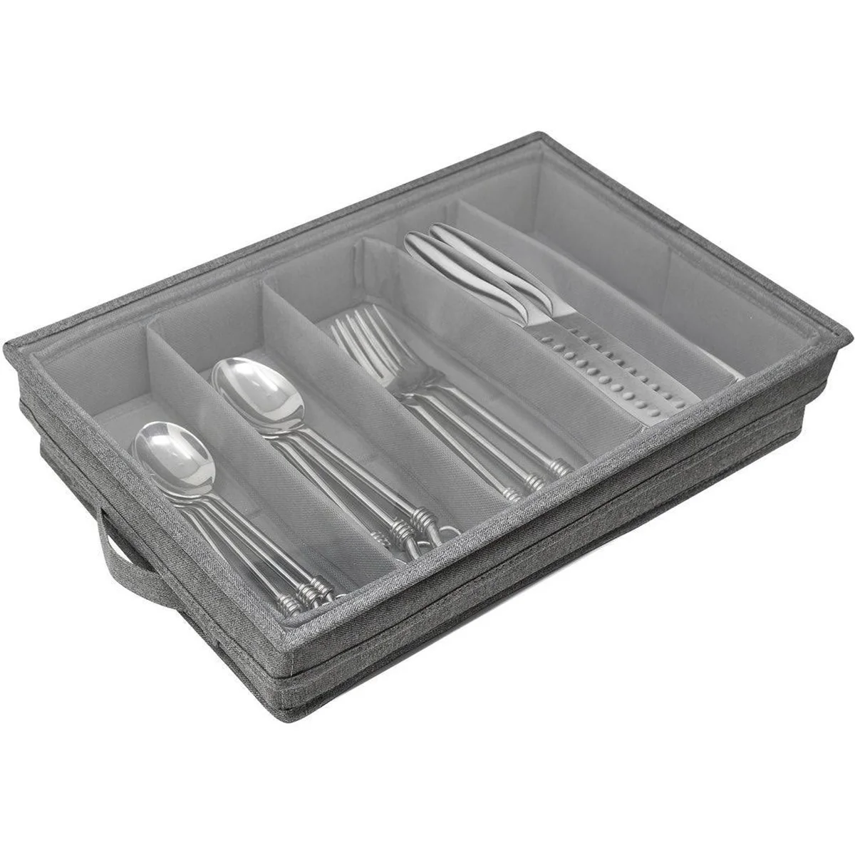 Flatware Storage Case - 5 Compartment Silverware Organizer With Zippered Lid