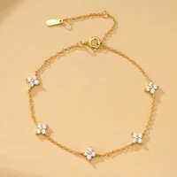 Bracelet trèfle à quatre feuilles en zircone cubique plaqué argent 925 pour femmes, chaîne réglable, bijoux plaqués or 18 carats, accessoire de mode 1