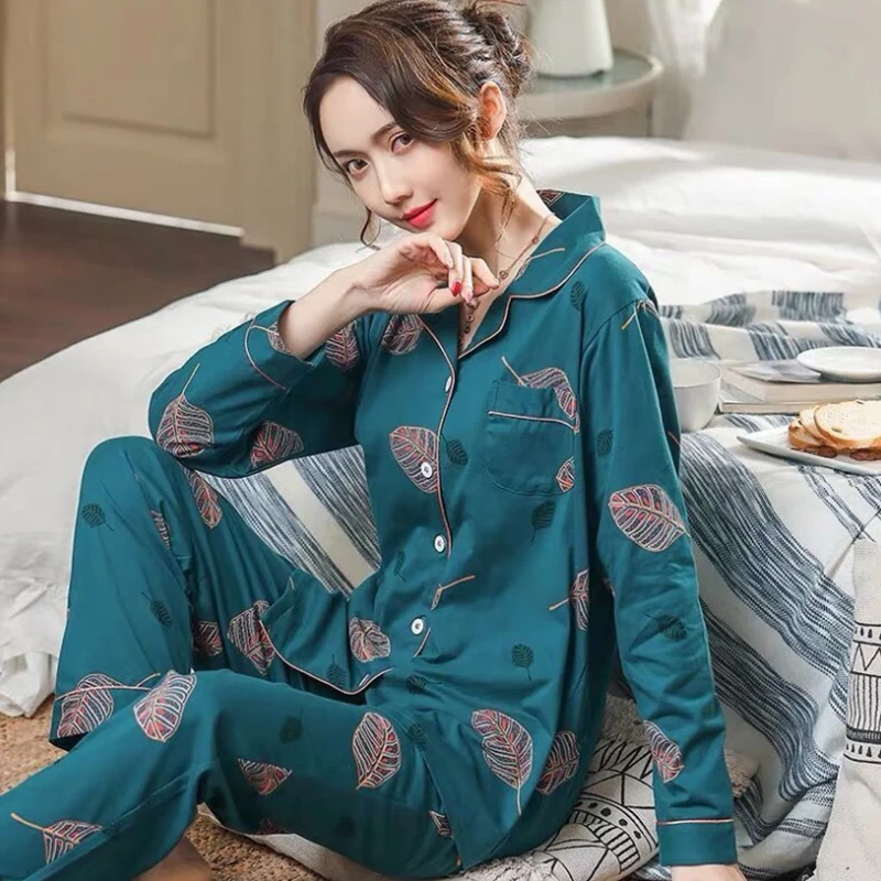 Cotton Pajama For Women Winter Soild Pink Pijamas Feminino Warm Sleepwear White  Fashion Pure Cotton Pyjama Femme