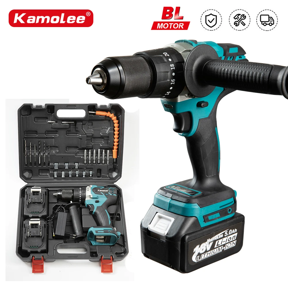 Kamolee 13MM Brushless Electric Impact Drill Cordless Screwdriver Lithium Battery Charging Hand Drill For Makita 18V Battery quality assurance low price 13mm chuck 32mm drill brushless impact bit lithium ion cordless impact drill set