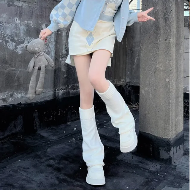 Lolita Knit Socks Women Leg Warmer Stretchy Boots Cover Leg Warmer Knitted Foot Cover Cosplay Women Autumn Winter Heap Heap Sock 2