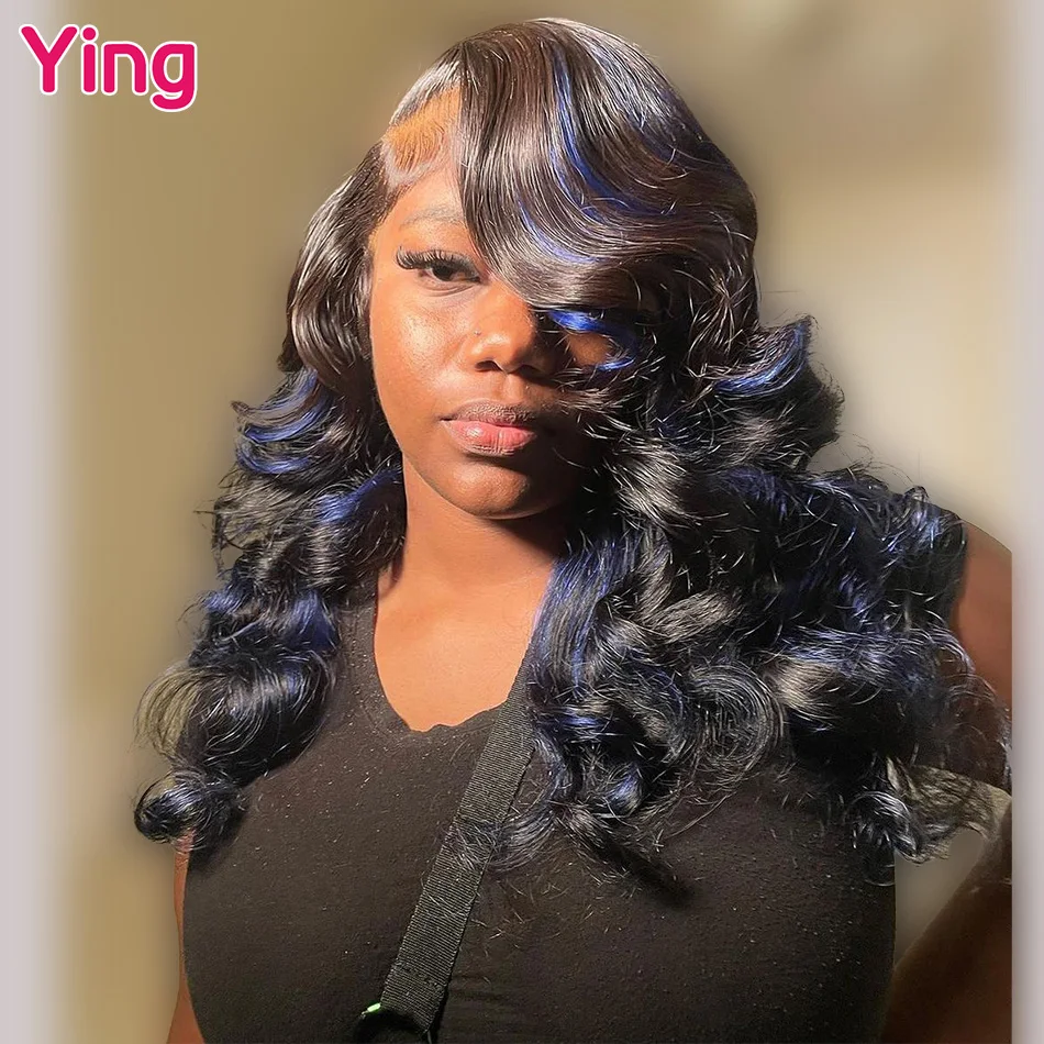 

Ying Blue Colored Mixed 180% Body Wave 13x6 Transparent Lace Front Wig 12A13x4 Lace Front Wig Glueless PrePlucked With Baby Hair