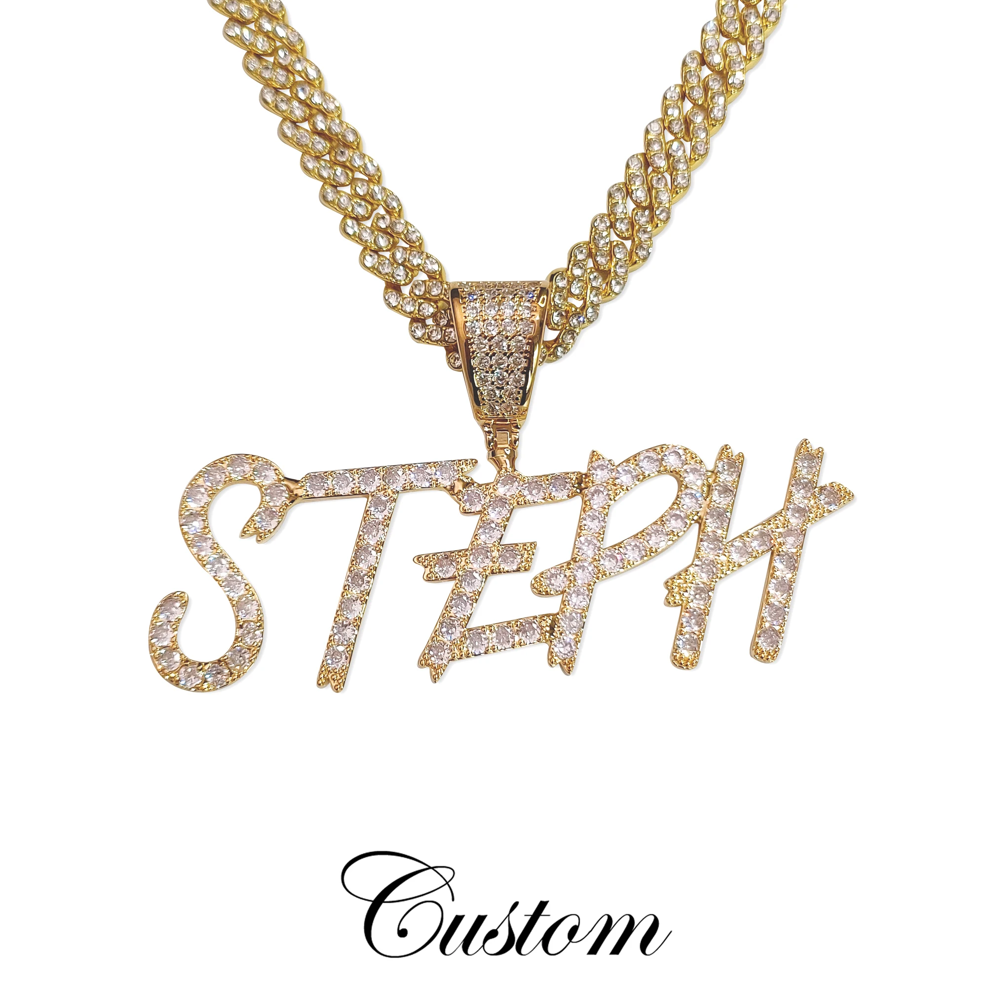 Personalised Big Brush Font Letters Pendant Chain Icy Cubic Zirconia Diamond Name Necklace Hip-Hop Jewelry Custom Birthday Gifts custom bookmarks personalised bookmark customized metal bookmark arabic font custom page brand reader gift for mom dad