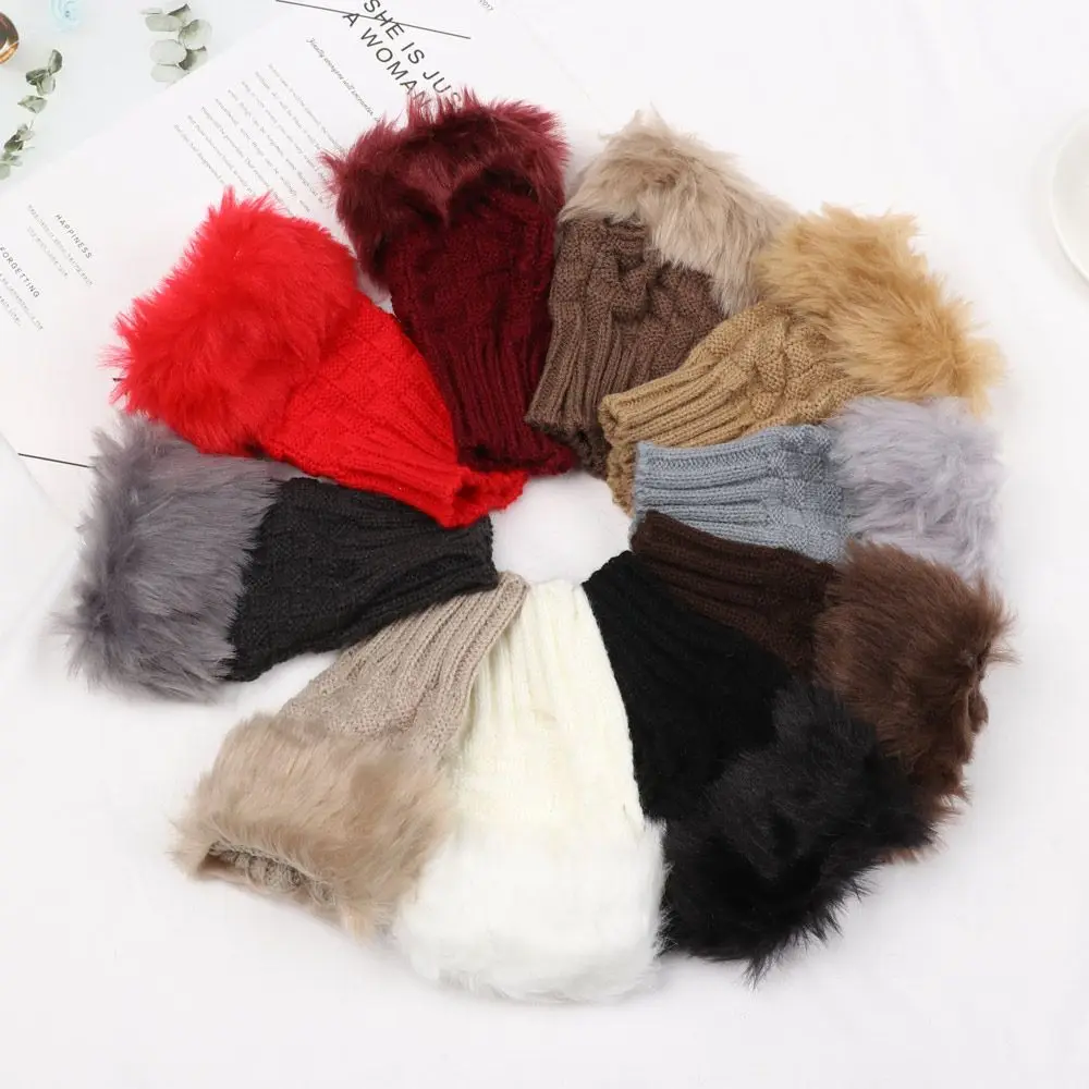 Winter Halbfinger elastische verdicken warme warme Fäustlinge gestrickte Handschuhe Faux Kaninchenhaar Handschuhe – Detail 9