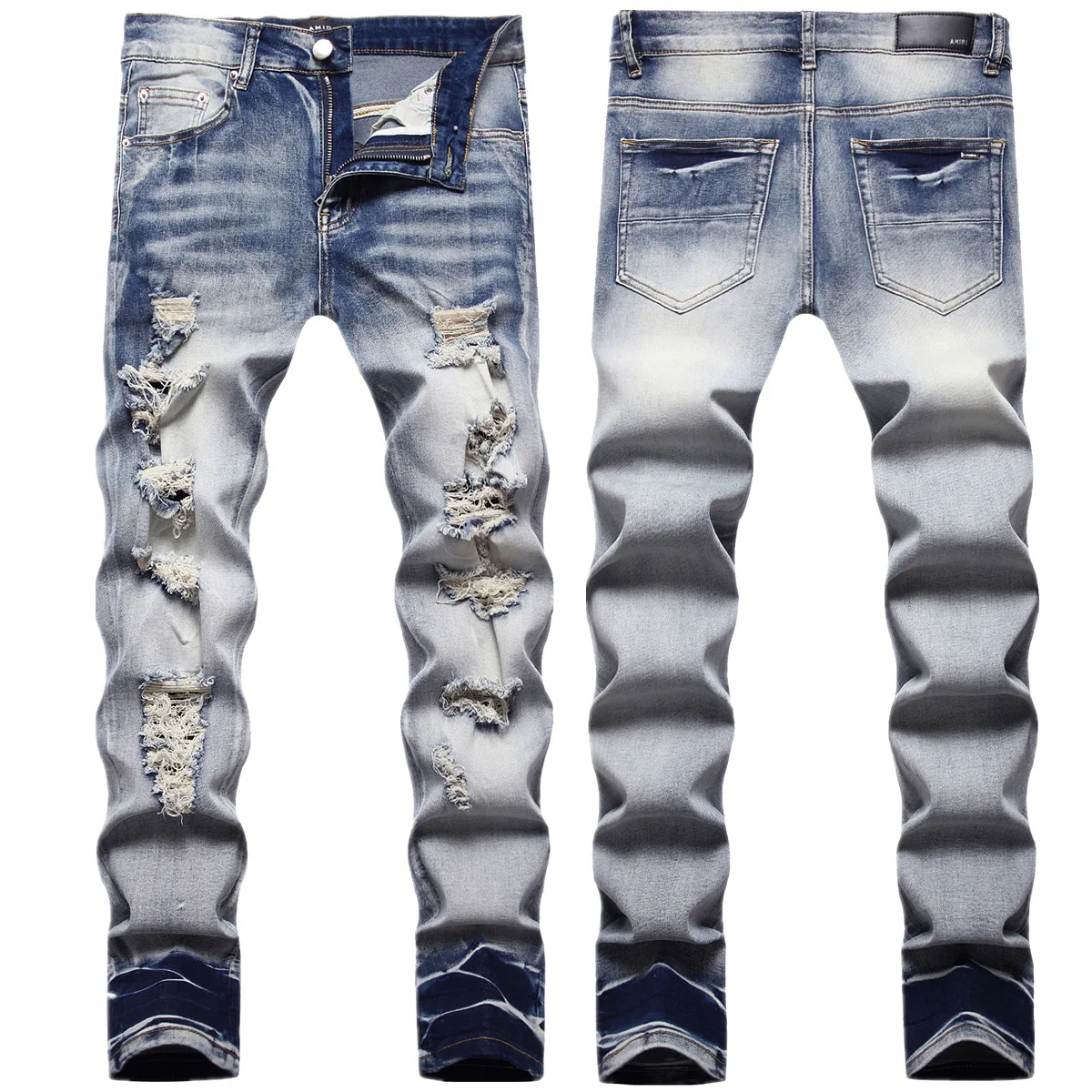 

Europe and the United States new autumn winter ripped jeans men AM high-end elastic slim feet fashion br long pants