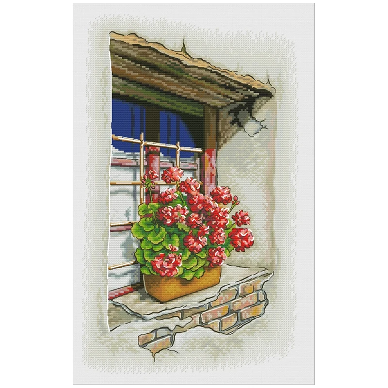 

Flowers On The Windowsill Patterns Counted Cross Stitch DIY 11CT 14CT 16CT 18CT DIY Cross Stitch Kits Embroidery Needlework Sets