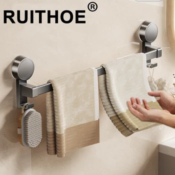Ventosa Bagno Portasciugamani Portasciugamani Montaggio a parete Senza supporto per trapano 30/40/50 cm Portasciugamani in alluminio con gancio 1