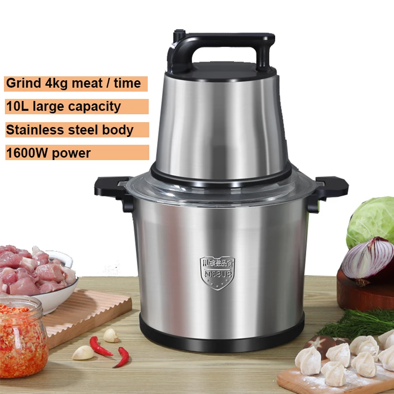 

Household or Commercial 10L Meat Grinder 1600W High-power Meat Blender Electric Stainless Steel Pepper Garlic Crusher Device