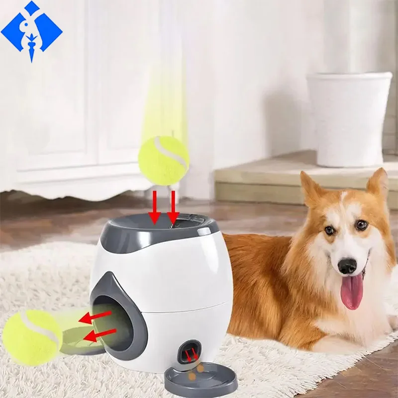 

Dog Pet Toys 2 In 1 Tennis Launcher Automatic Throwing Machine Pet Ball Throw Device Interactive Pet Feeder Toy For All Size Dog