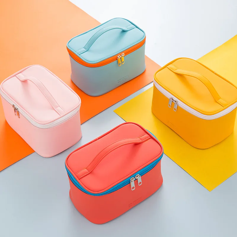 

Ladies Cosmetic Bag Solid Color Waterproof Handbag Wash Bag Multifunctional Portable Travel Storage Bag Essential Bathroom Bag