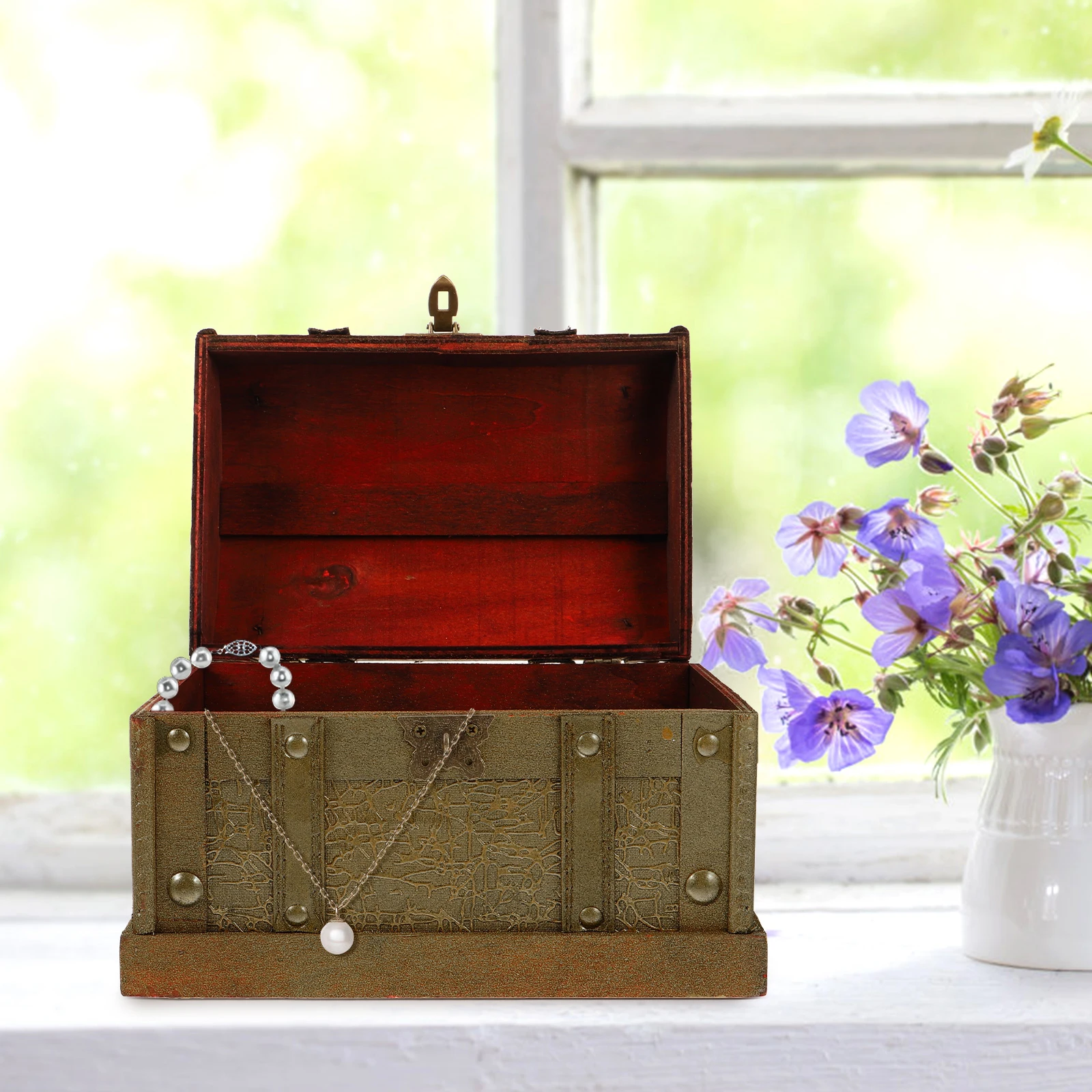 תיבת טראנק עץ חזה פיראט וינטאג' בגודל קטן נעילה מתכת פרימיום לאחסון תכשיטים אוסף מתנות עץ