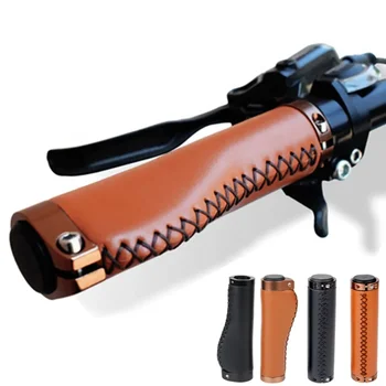 자전거 소가죽 그립 자전거 레트로 핸들 커버, 미끄럼 방지 핸들바, PU 가죽 핸들 잠금, 합금 그립, 라이딩 액세서리