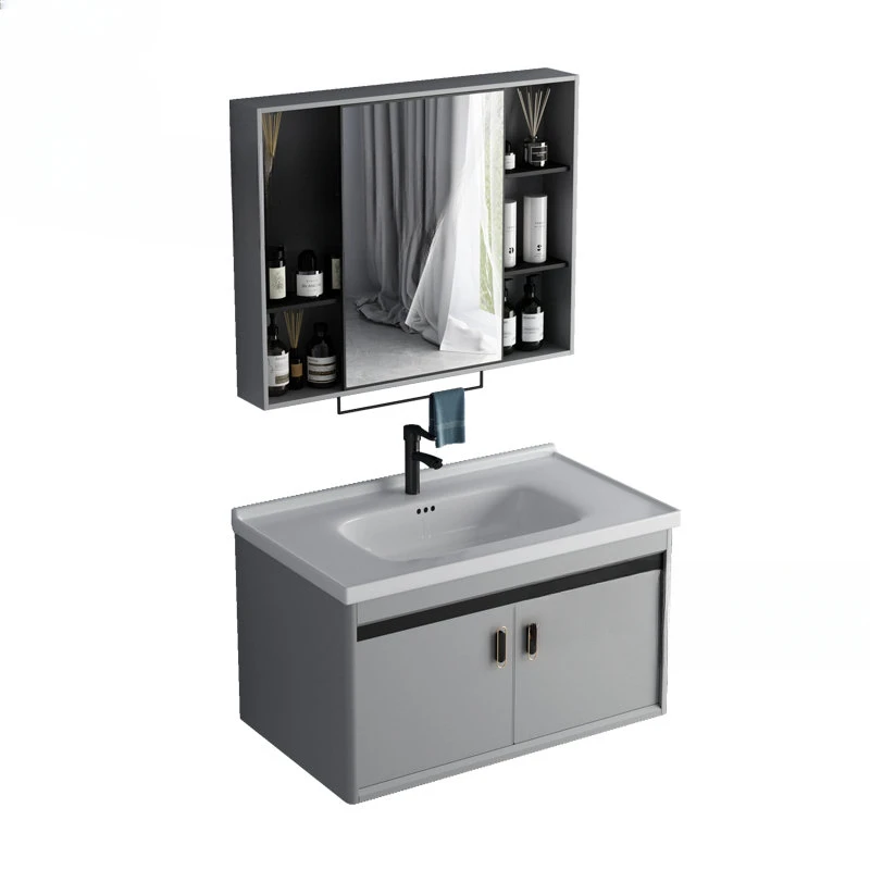 

Aluminum Alloy Bathroom Cabinets Rock Plate Bathroom Furniture Ceramic Wash Basin Bathroom Storage Cabinets with Smart Mirror
