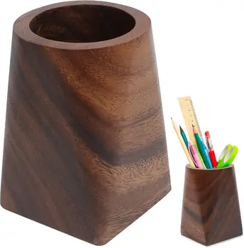 Portapenne da Scrivania in Legno di Noce, Contenitore Multifunzionale di Grande Capacità per Penne e Matite, Organizzatore per Ufficio