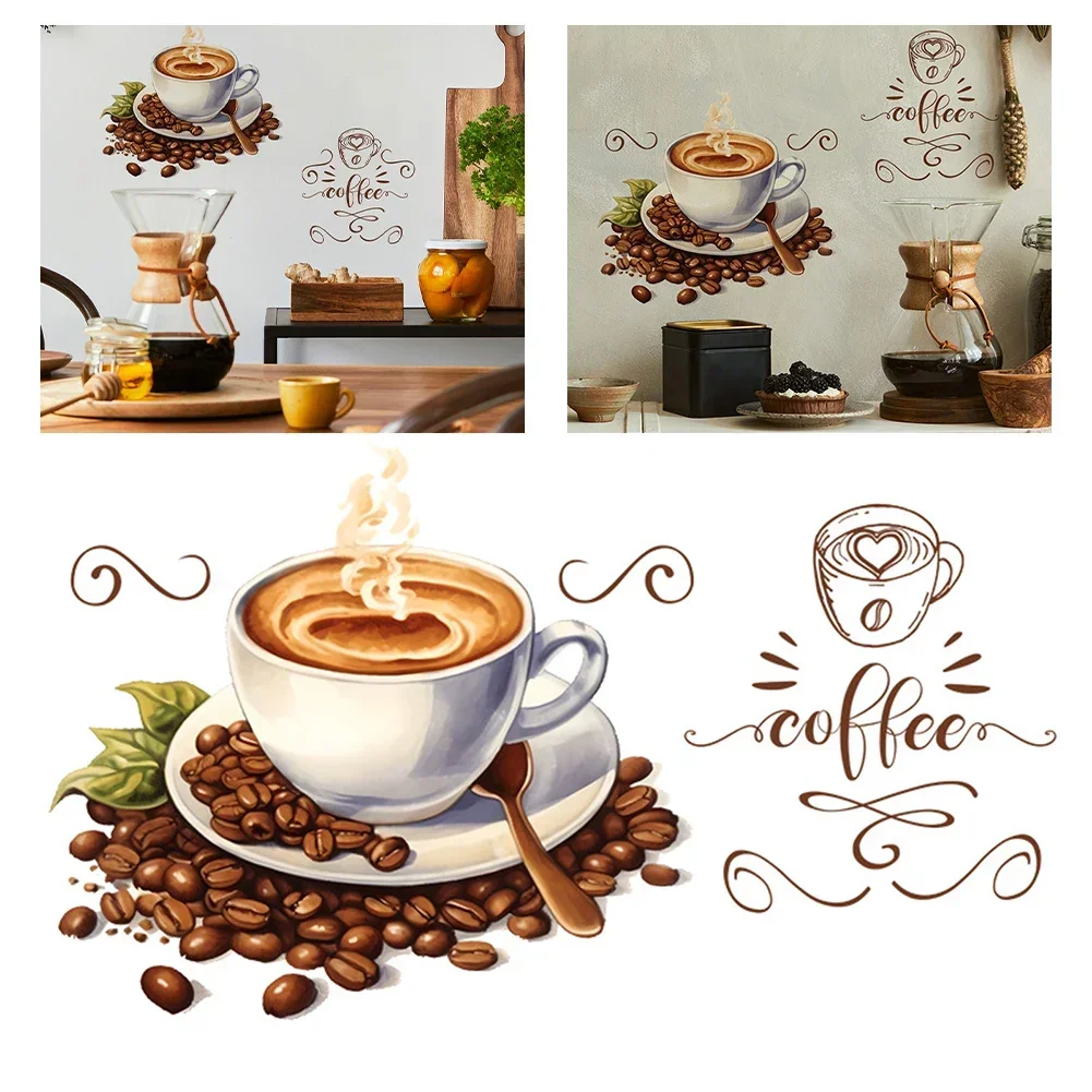 Coffee Cup Wall Stickers Vinyl Self-adhesive Cafe Background Art Decals Pub Decals Kitchen Home Decoration