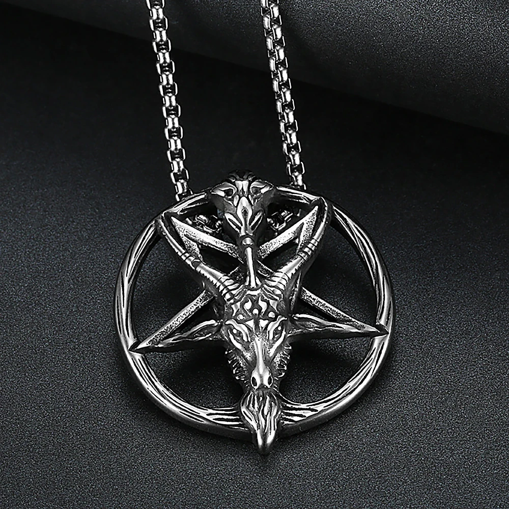 Gothic Vintage Pentagram Satanic Sheep Pendant Necklace For Men Punk Stainless Steel Biker Animal Necklaces Amulet Jewelry Gifts