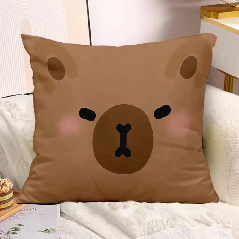 Cute Capybara Print Decorative Pillowcase Bedroom Living Room Square Cushion Pillowcase 2