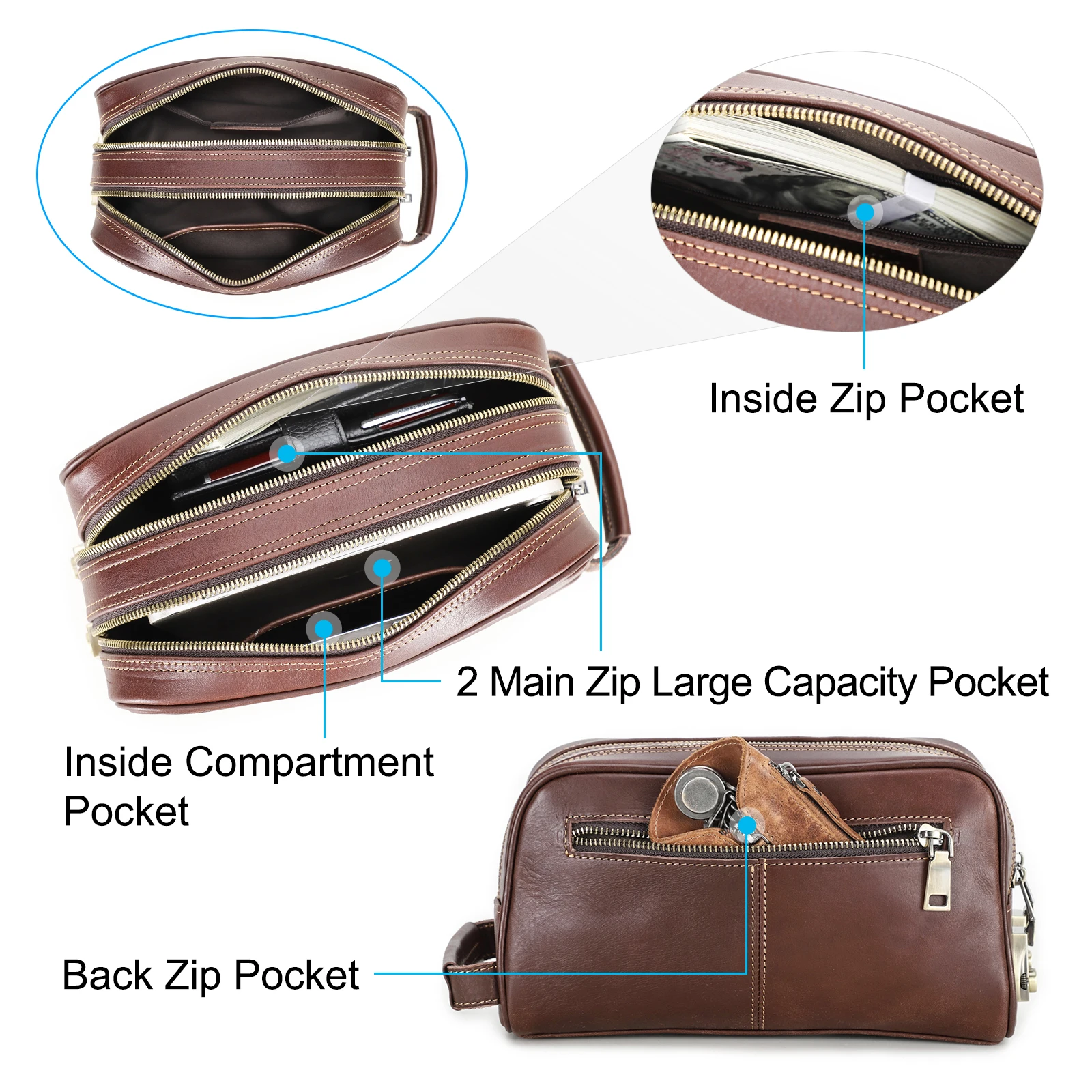 Genuine Leather Men Travel Cosmetic Bag Password Designer Portsble Toiletries Kit Organizer Makeup Wash Pouch Large Capacity 6