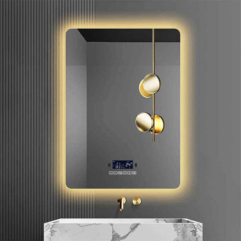 60x80cm Dimmable LED Smart Rectangular Wall Mounted Bathroom With Body Induction Anti-Fog Bluetooth Backlit Light Vanity Mirror