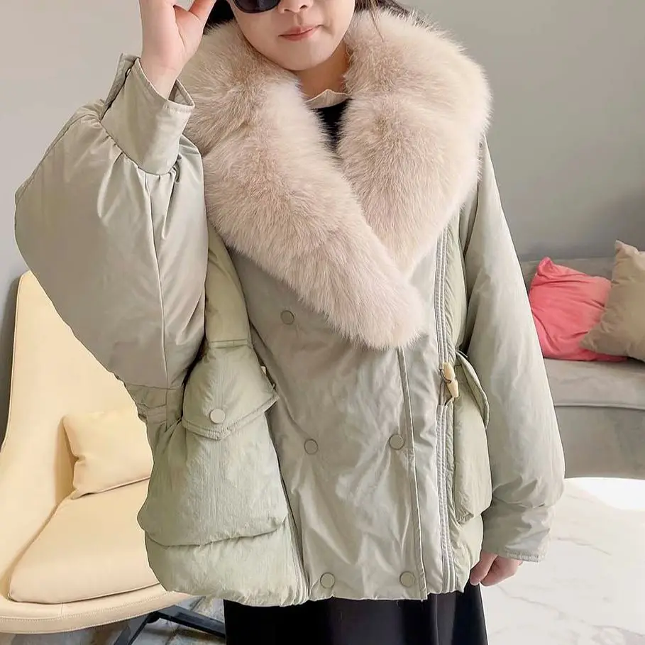 

MISSJANEFUR Winter Jacket Women 2022 Goose Down Coat with Fur Collar Luxury Warm Streetwear Fashion Real Fox Fur Puffer Jackets