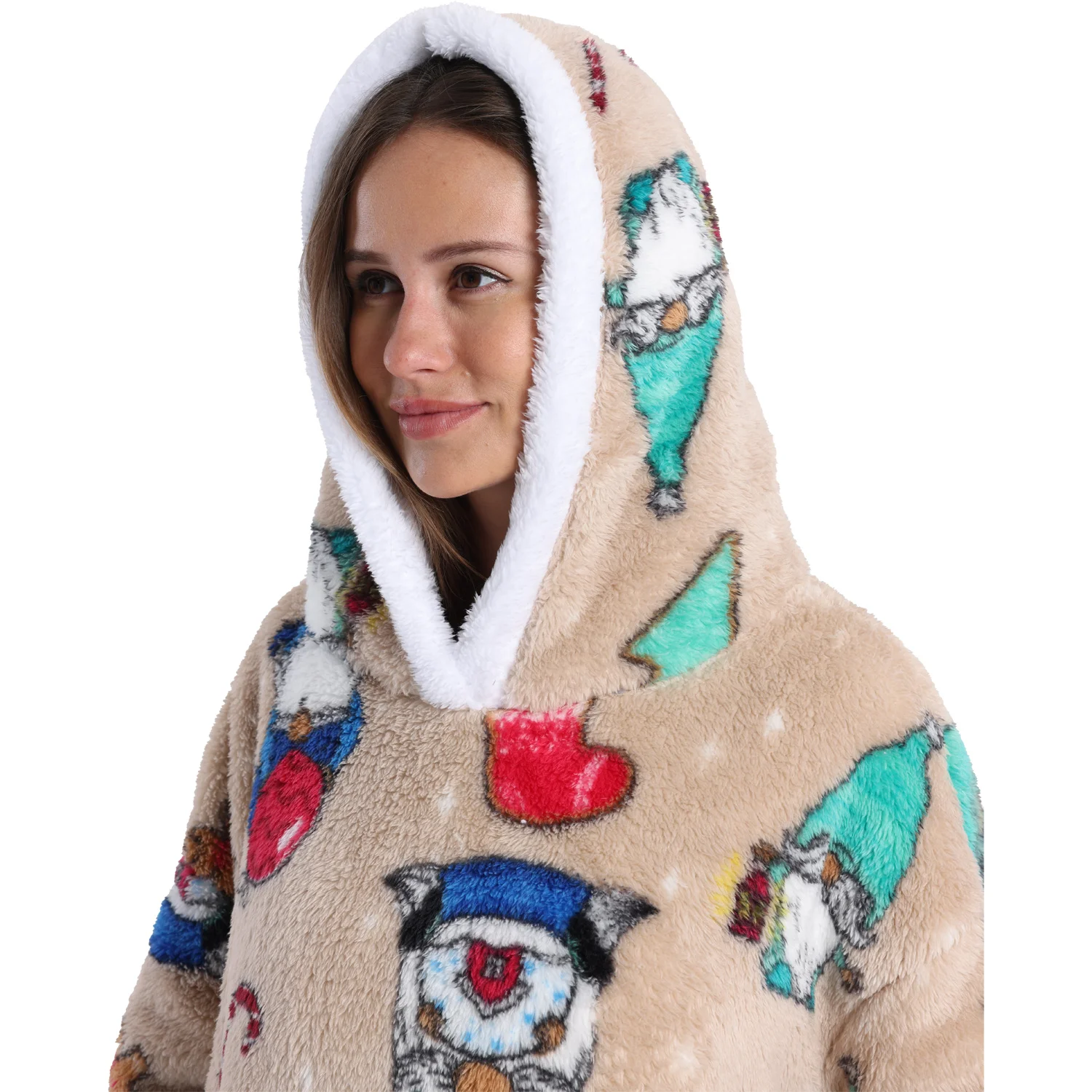 Description Picture 2 of itemWinter Warm Thick Blanket Hoodie Hooded Wearable Blanket Sweatshirt Oversized Fleece Fluffy Animal Xmas Indoor Snuggle