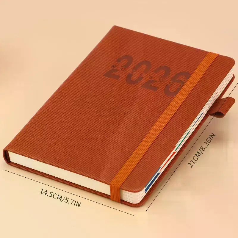 컬러풀 2026 데일리 먼슬리 하드커버 플래너 400페이지 가죽 다이어리 월간 표시가 있는 날짜형 플래너