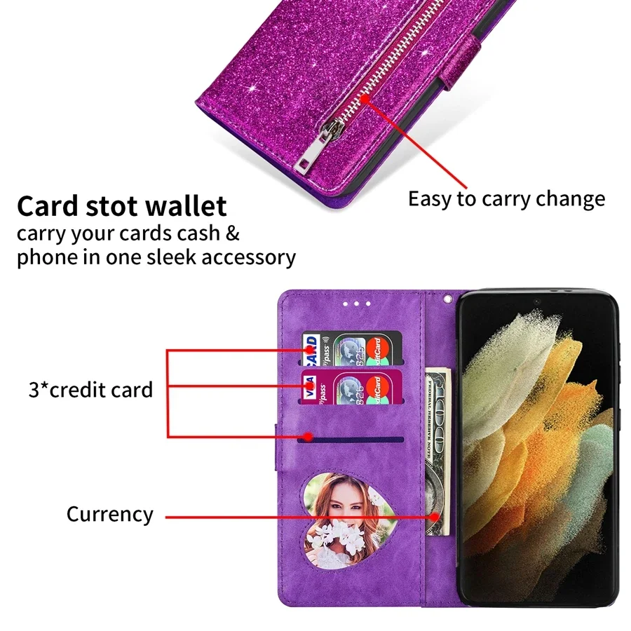 Stylish Glitter Leather Wallet Flip Case Cover