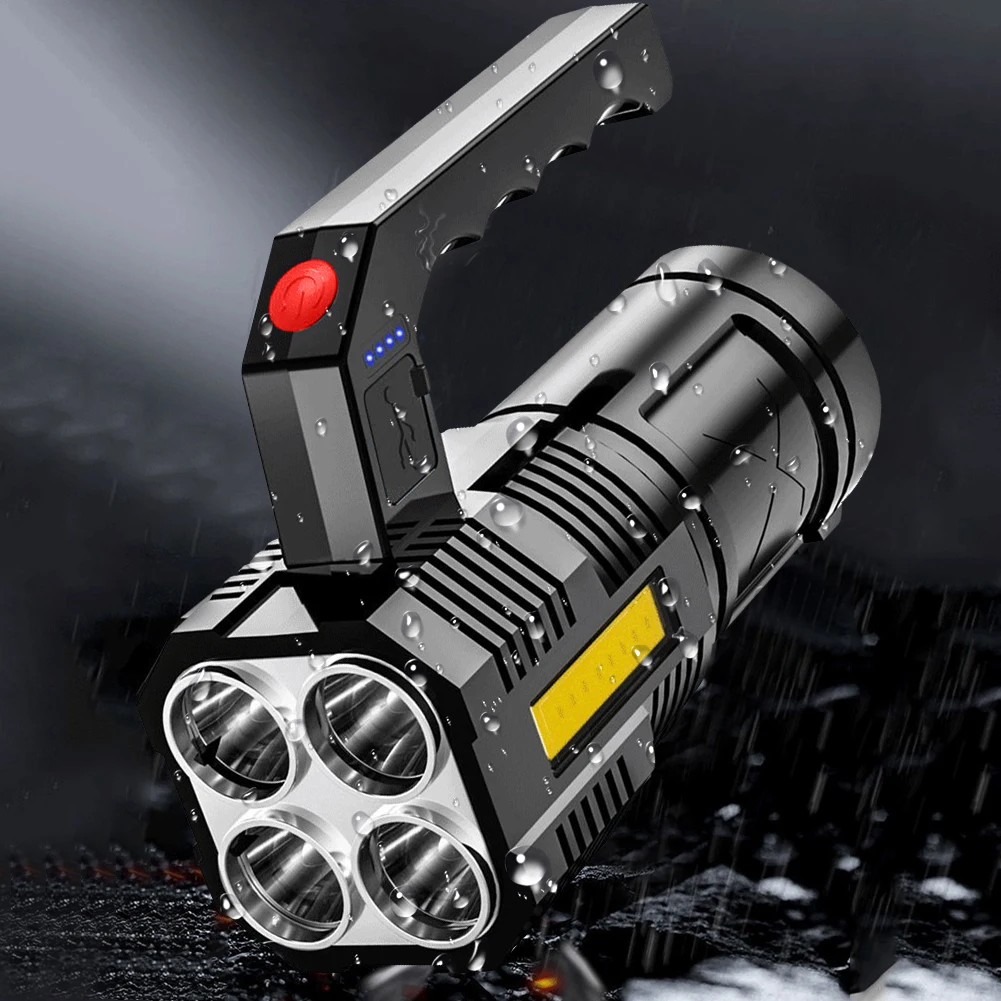 COB Handheld Spotlight USB Rechargeable Dual Light Source LED Flashlight for Hiking Hunting Exploring Outdoor Lighting