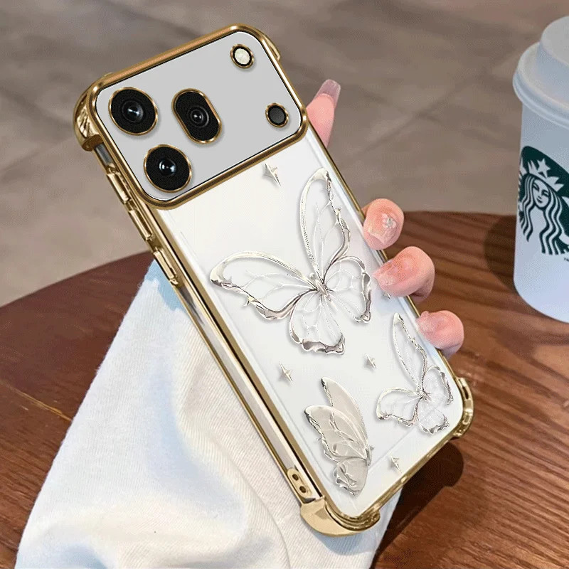 Butterfly Pattern Shockproof Protective Phone Cover with Plating Finish