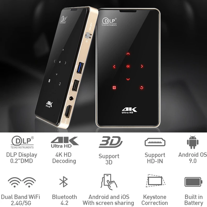 SmartIdea 3D HD Handheld DLP Projector Android 9.0 5G Wifi BT 4.1 Pico Pocket Mini Proyector HD Portable Beamer Miracast Airplay