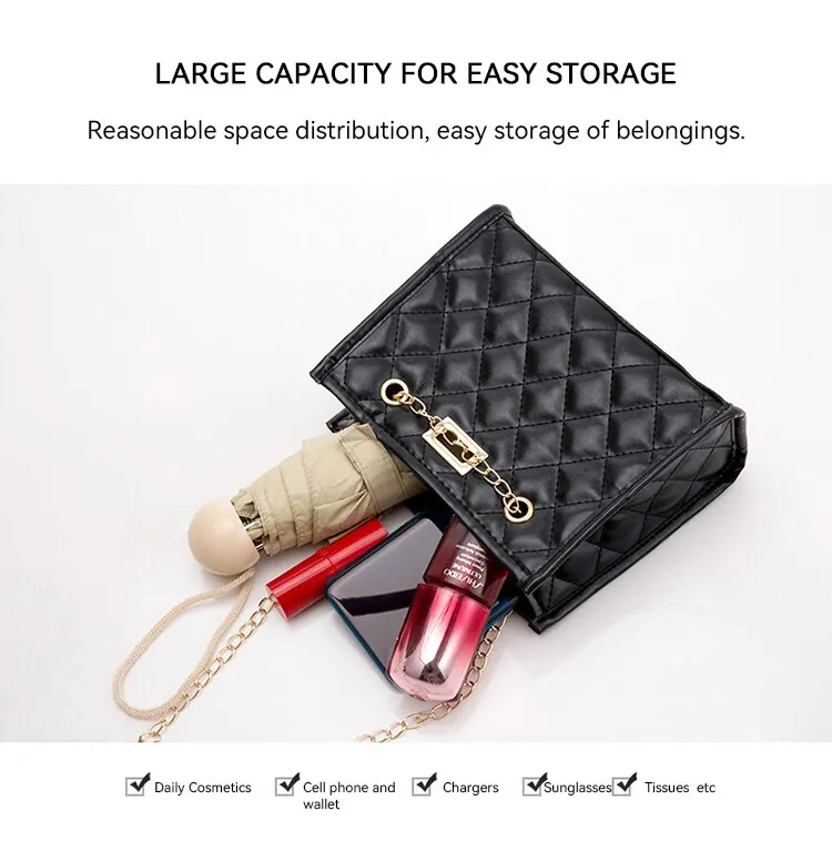See0154dccc6c441a917b40fa8035b64d1 Solid Color Prismatic Plaid Women Shoulder Bag Korean Version Fashion Lady Style Chain Pu Leather Light Handbag Mallzona