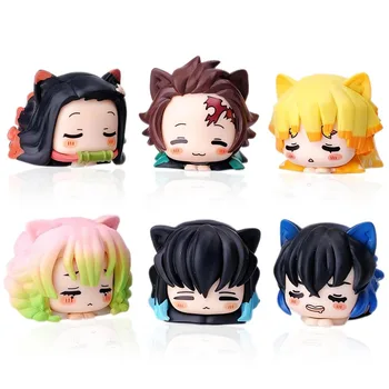 Demon Slayer Lying Down Figure Set Cute Cartoon Tanjiro Nezuko Yuzuki Miho Figurines Kawaii Anime Figurines Home Decoration 1