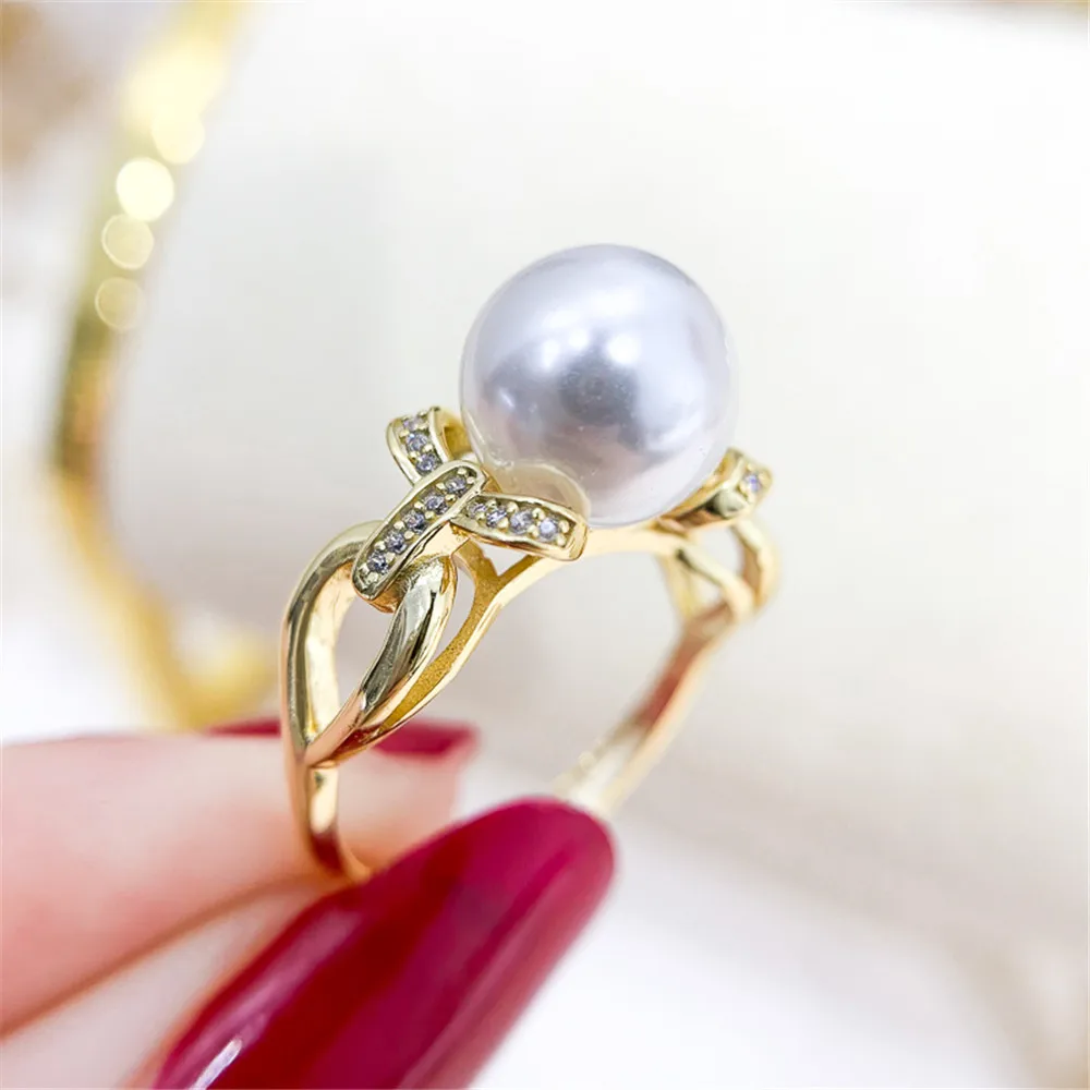 

DIY Pearl Small Accessories S925 Sterling Silver Jewelry Fashion Gold Ring Empty Fit 9-11mm Beads