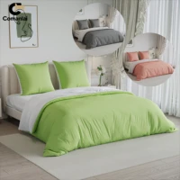 Comanlai 4 pièces ensemble de literie de couleur unie avec drap-housse taies d'oreiller ensemble de housse de couette Double, drap de linge de lit en Polyester 1