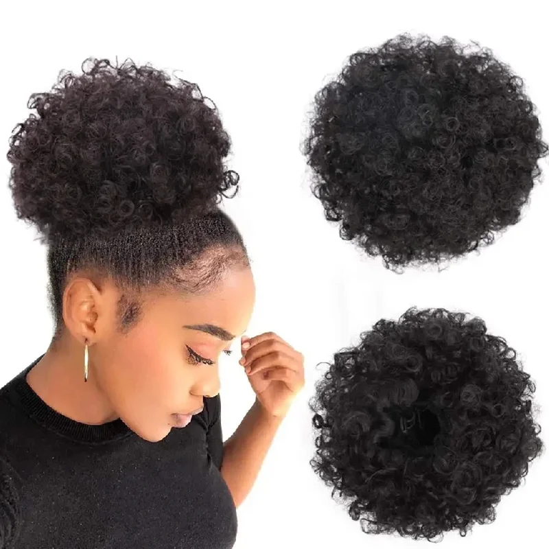 8inch Afro Puff Chignon Ponytail Kinky Curly Drawstring Pony Tail human Hair Extension Hairpieces For Women 1pcs or 2pcs