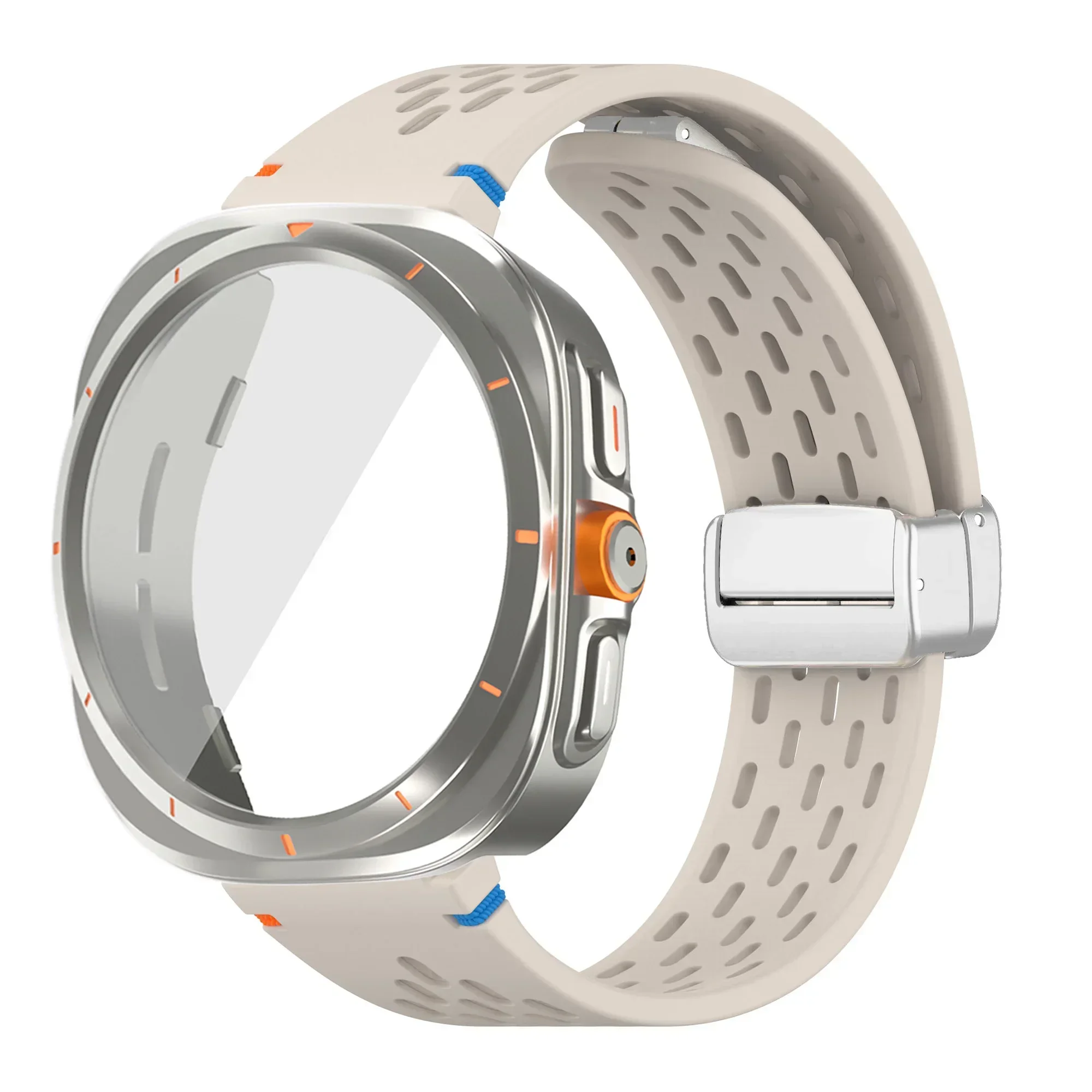 Silicone Magnetic Buckle Band with Tempered Glass Screen Protector and Case Strap