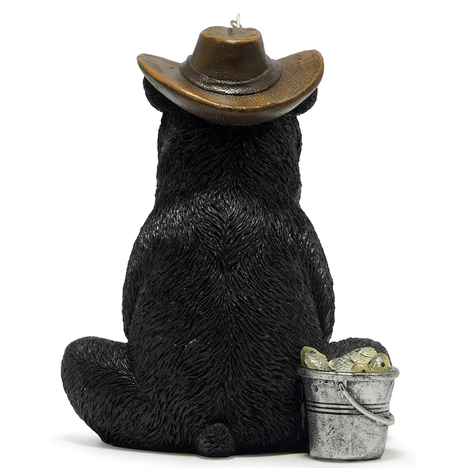 Rustic Black Bear Fishing Figurine Tabletop Decor