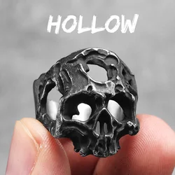 Men's Stainless Steel Skull Ring - Punk Rock Skeleton Design - 8 (R841 - Hollow)