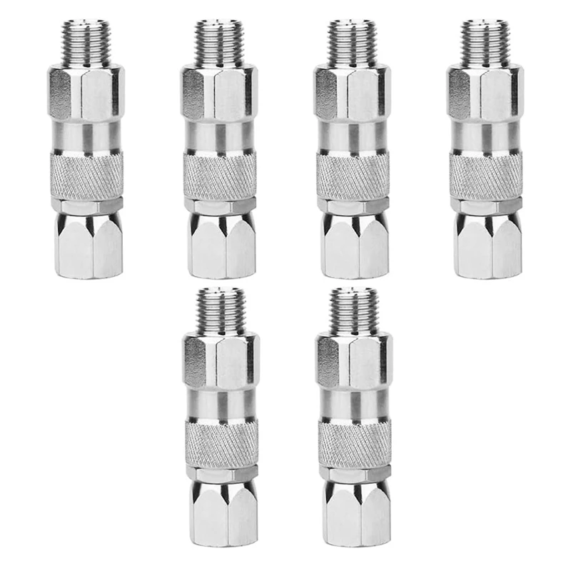 

Silver Airless Spray Swivel Joint 1/4-Inch High Pressure Painting Supplies Airless Spray Whip Hose Swive(6Pack)