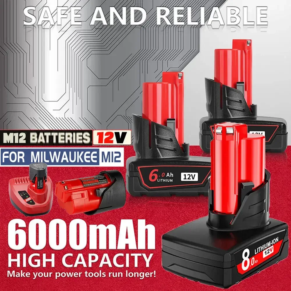 Batteria Agli Ioni Di Litio 12V 3.0Ah/6Ah/9Ah Per Milwaukee 12V Tools M12 12V M12B6 Xc 6.0Ah Trapano A Batteria Batterie Agli Ioni Di Litio 48-11-2402