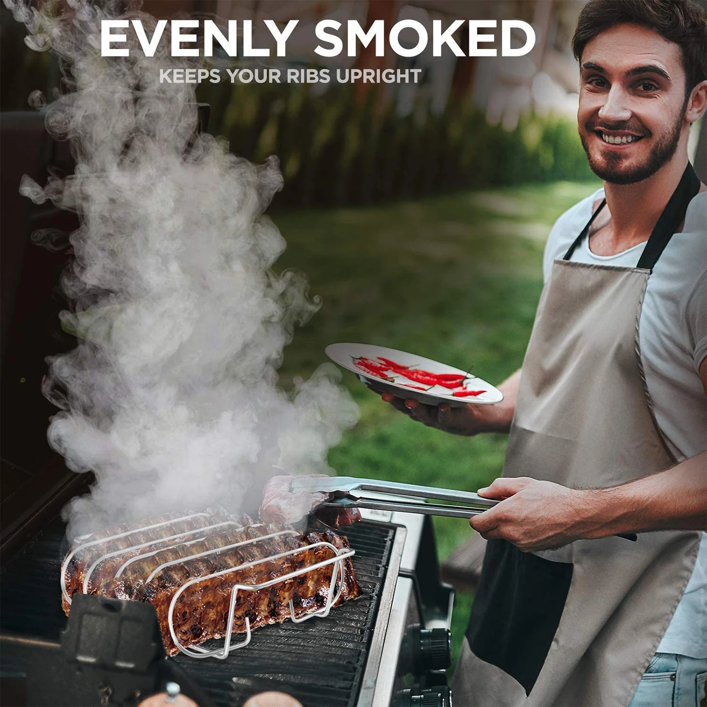 Rib Rack Stainless Steel Roasting Stand Barbecue Non-Stick Grilling Smoking Beef Smoker Charcoal Grill Kitchen BBQ Accessories