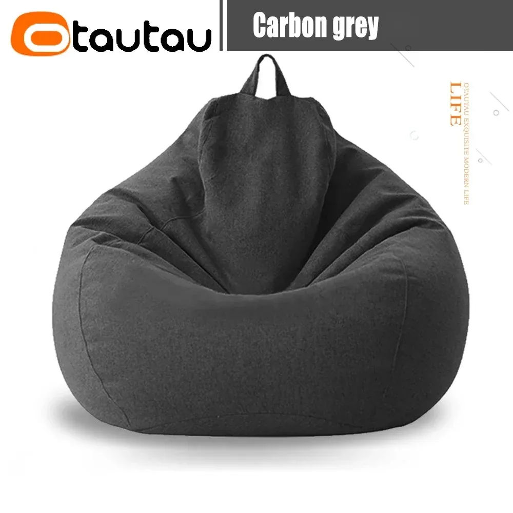 Cotton Linen Bean Bag Cover in Floor Corner Lazy Chair Design - Pouf Salon Ottoman Lounger Sac