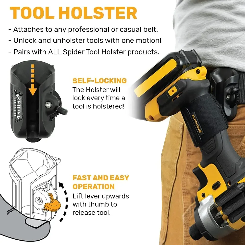 Spider Tool Holster-Improve The Way You Carry Your Power Drill, Driver, Multitool, Pneumatic, Multi-Tool and More on Your Belt for tool holster kit